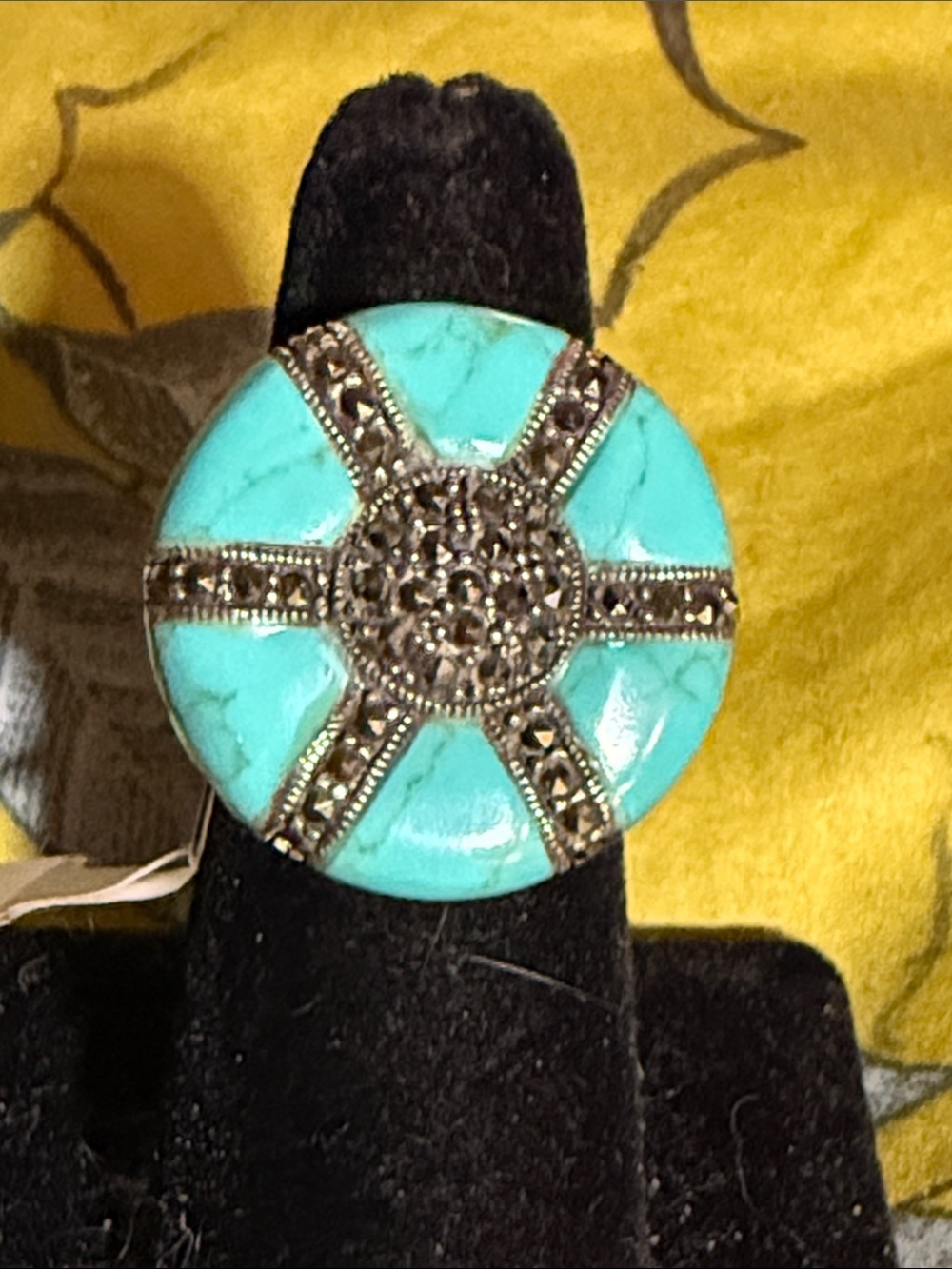 Turquoise Statement Ring with marcasite and sterling Silver by Fabuleux Vous
